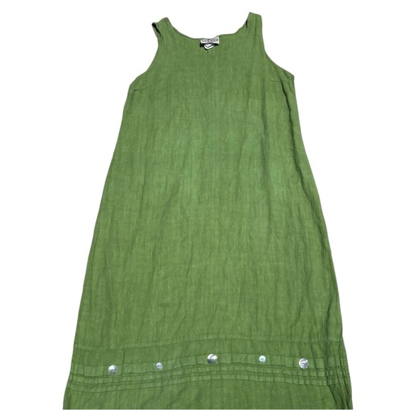 VTG Green Linen Dress Women’s Sz 1X Plus SZ  Lagenlook Artsy Chic MIDI Length - Picture 1 of 9